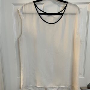 Ann Taylor XL sleeveless white blouse with black neck trim